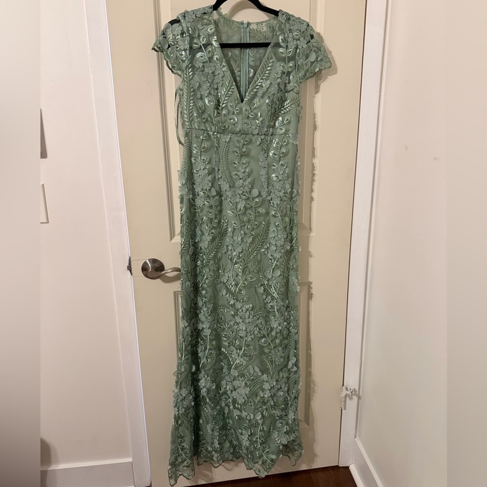 Light Green embroidered Gown- Carmen Marc Valvo